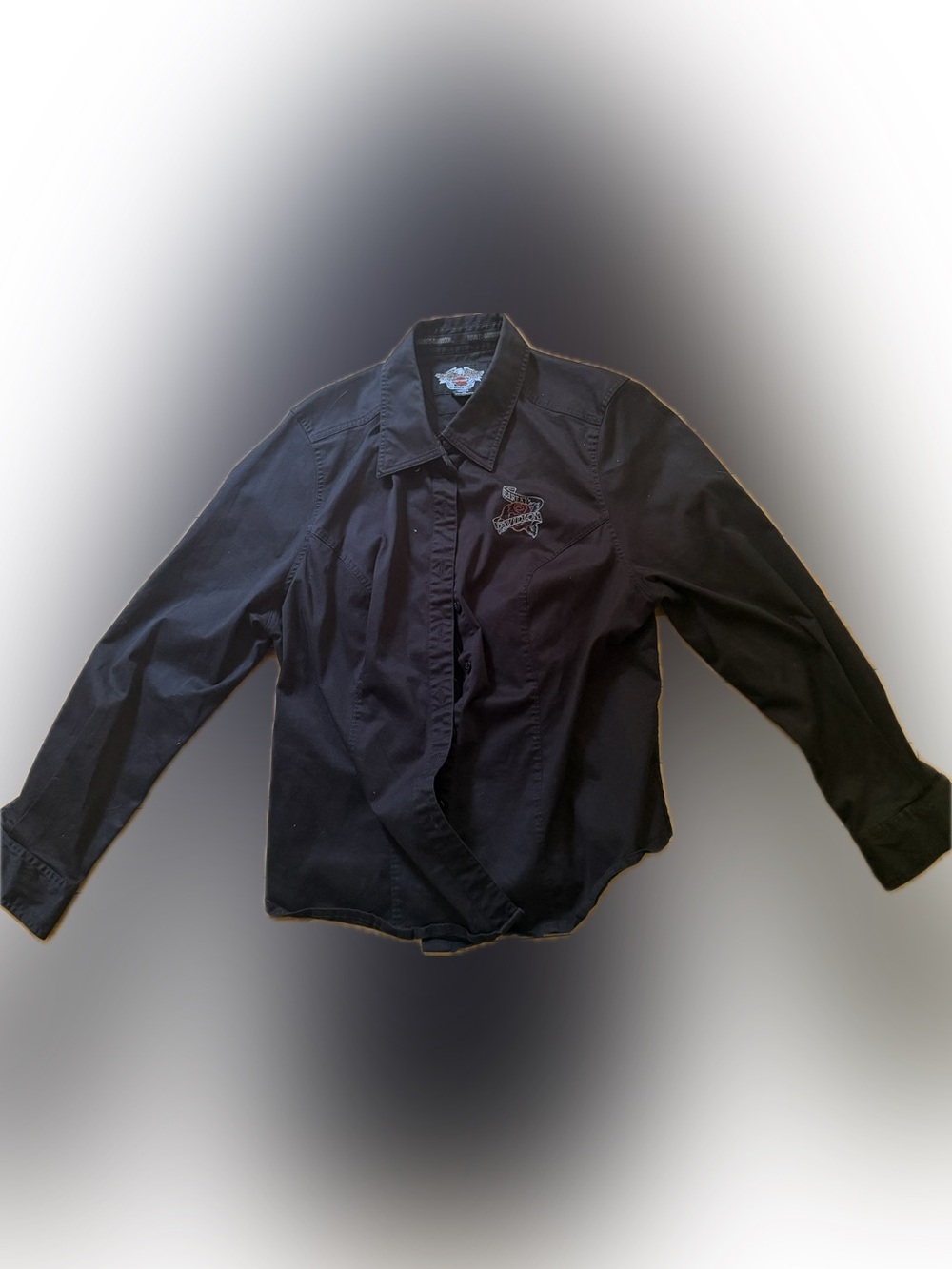 Vintage Harley Davidson Womans Black Button Up Shirt 1W Embroidered Logo